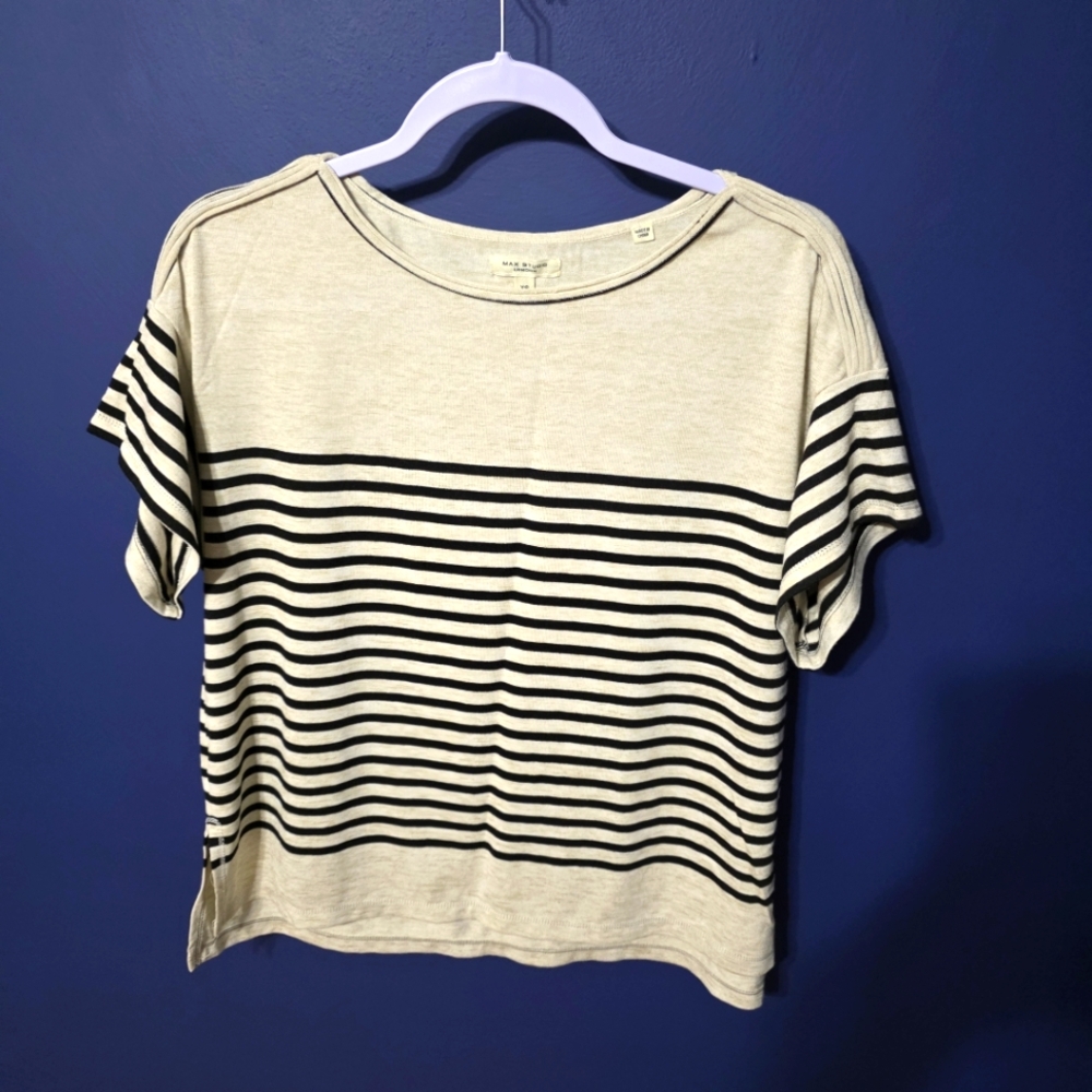 Max Studio Cream Black Stripe Short Sleeve Top Size XS  Comfy Everyday
